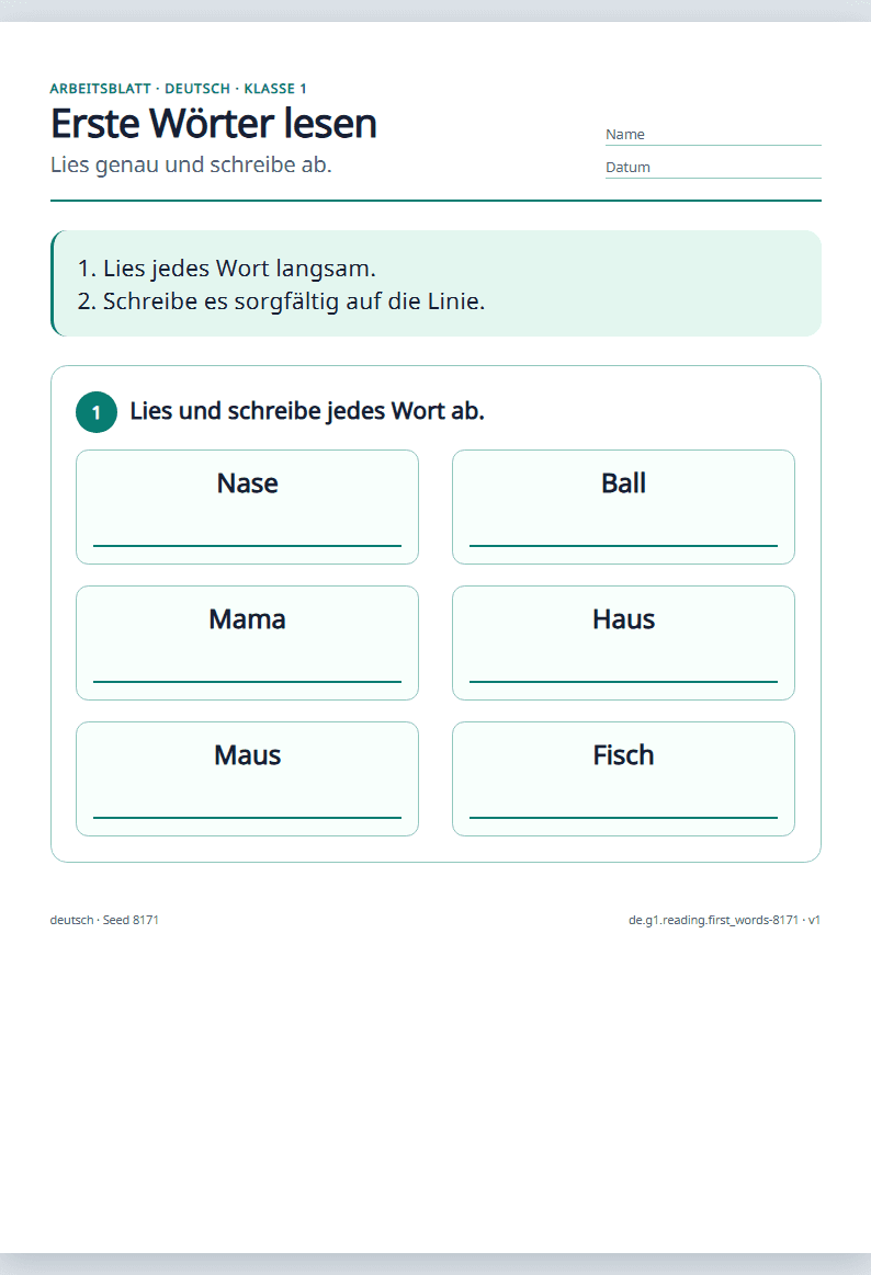 Vorschau: Deutsch · Klasse 1 · Erste Wörter lesen