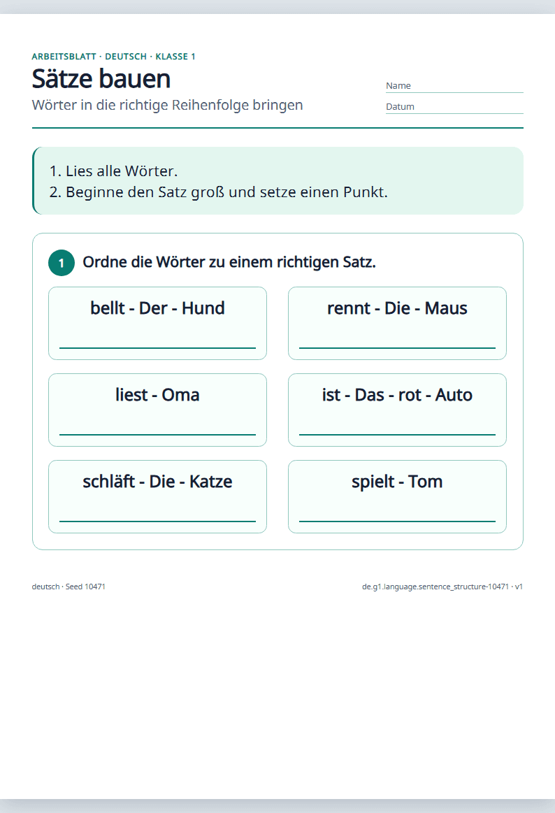 Vorschau: Deutsch · Klasse 1 · Sätze bauen