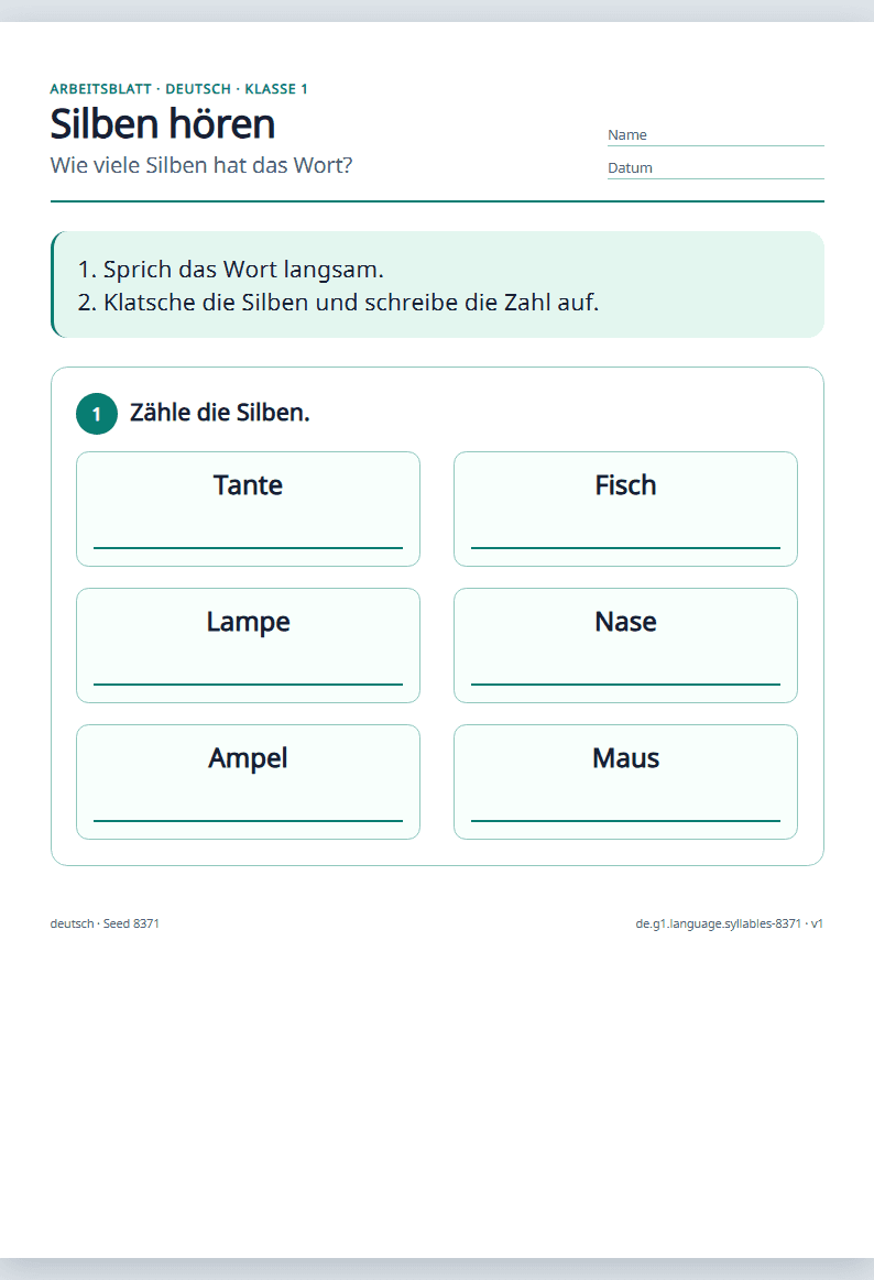 Vorschau: Deutsch · Klasse 1 · Silben hören