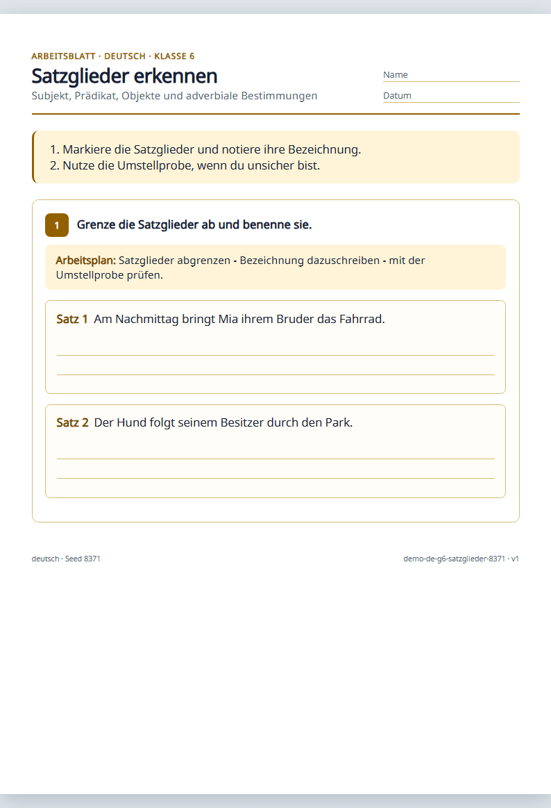 Vorschau: Satzglieder erkennen