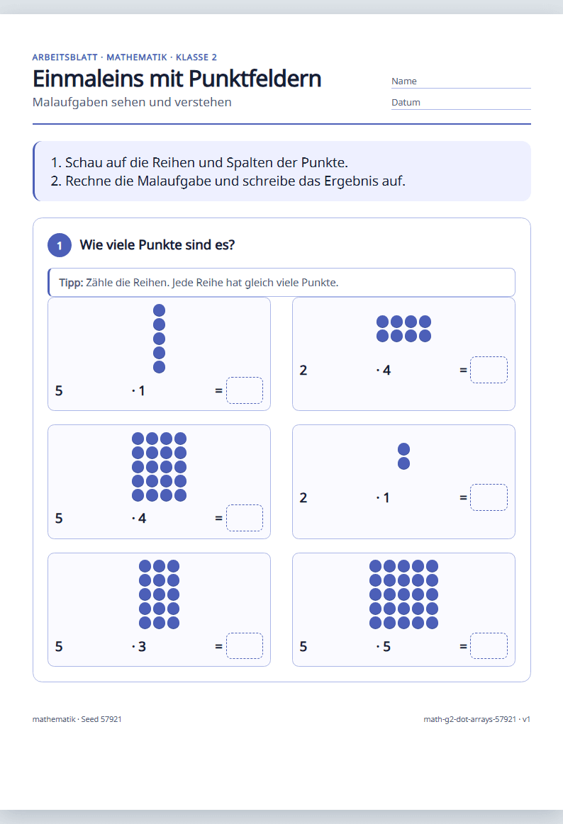 Vorschau: Mathematik · Klasse 2 · Einmaleins mit Punktfeldern