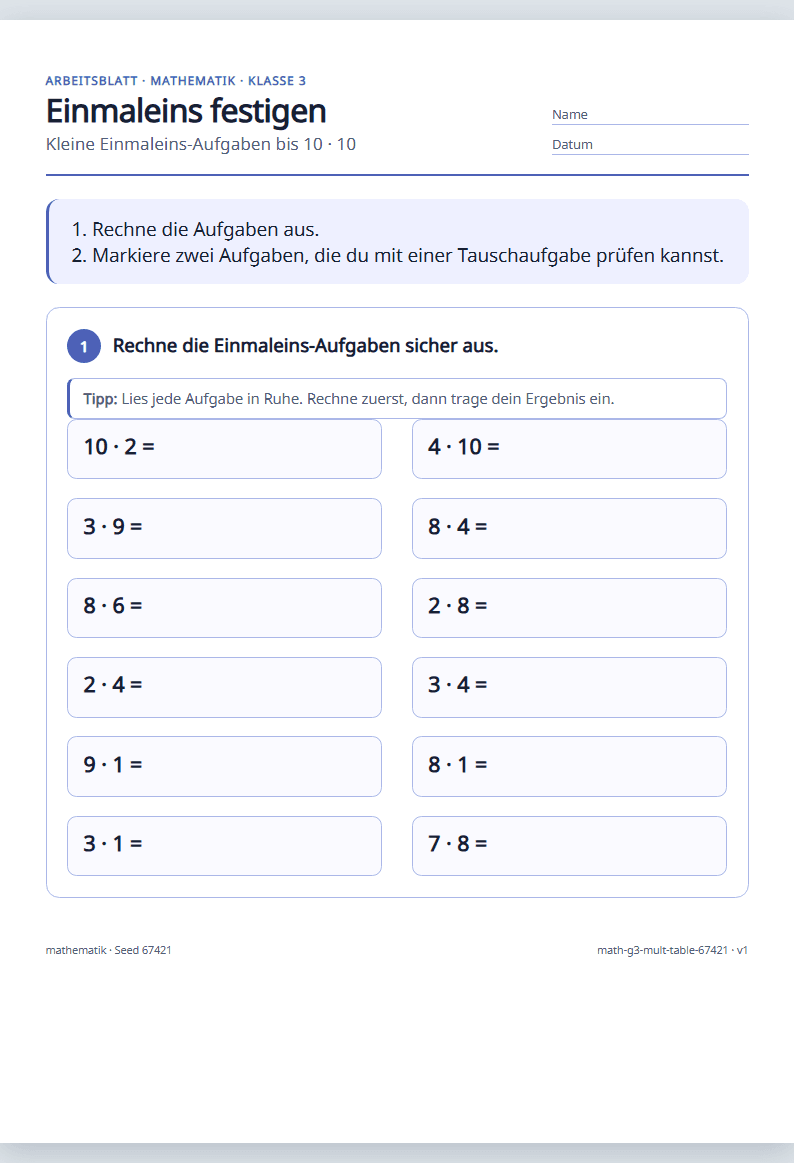 Vorschau: Mathematik · Klasse 3 · Einmaleins