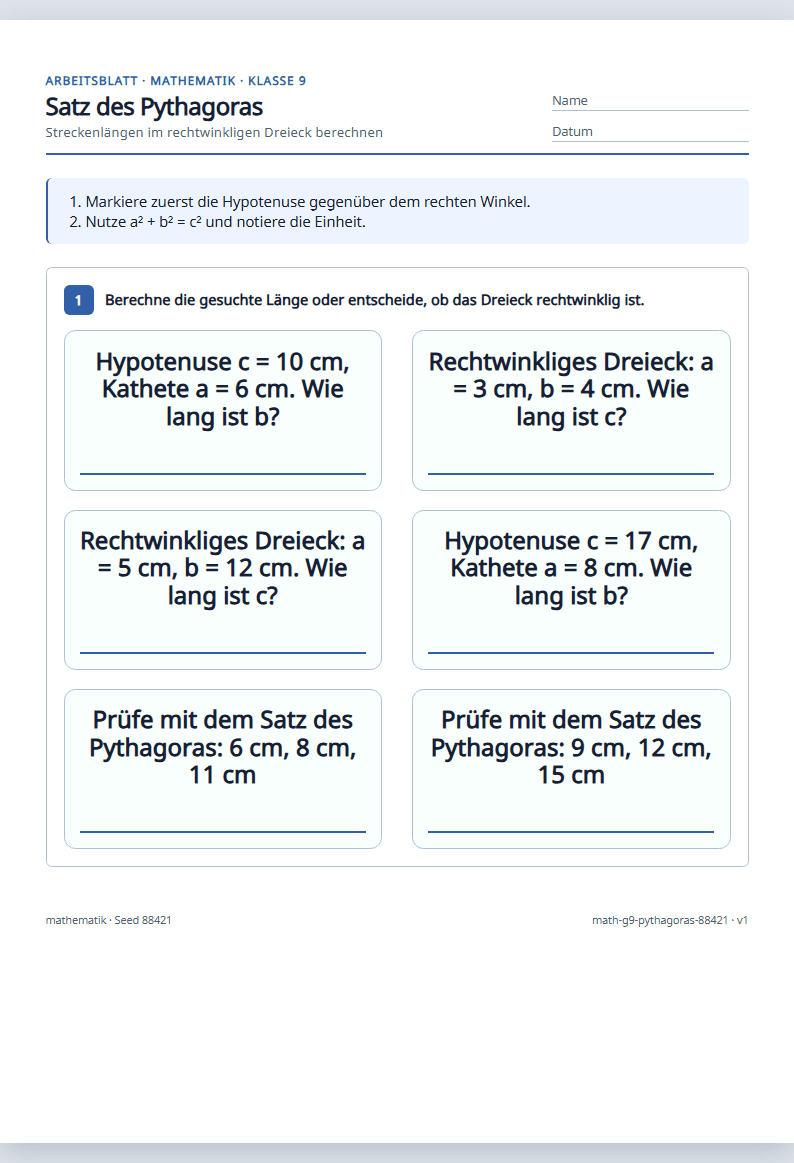 Vorschau: Mathematik · Klasse 9 · Satz des Pythagoras